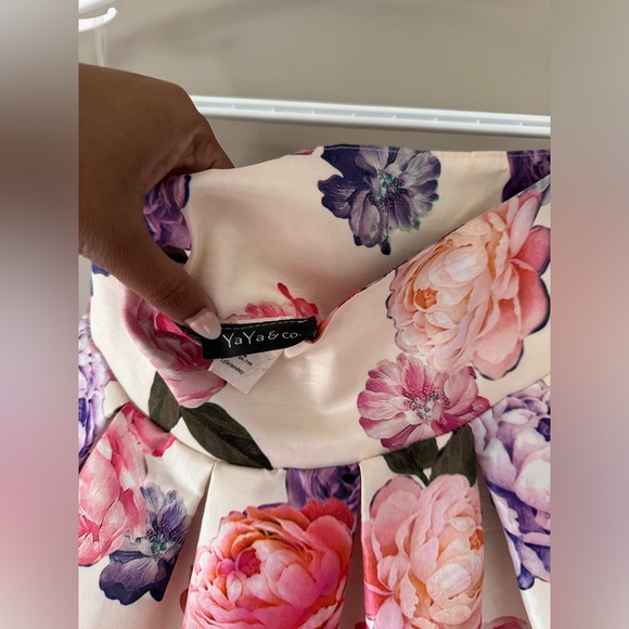 Yaya & Co high waisted floral high-low skirt in pink and purple floral sz L - Picture 4 of 5